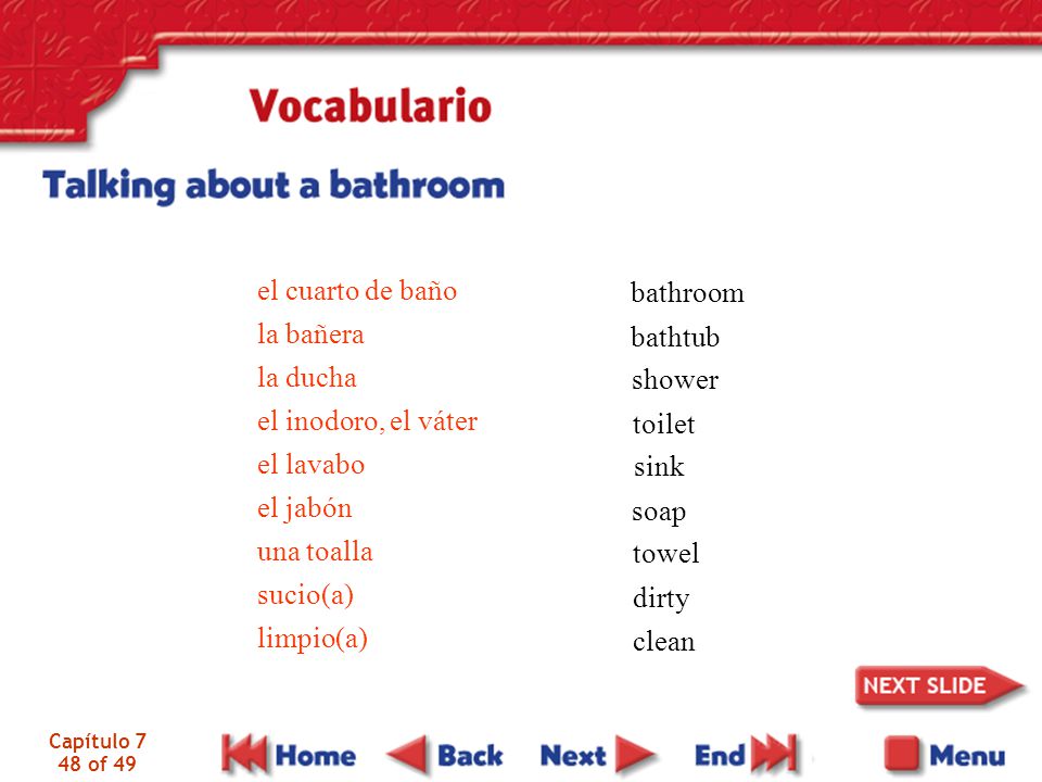 el cuarto de baño bathroom la bañera la ducha bathtub