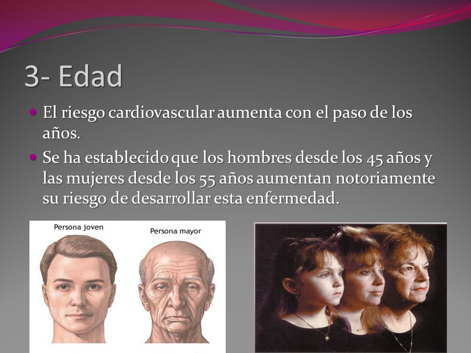 3- Edad El riesgo cardiovascular aumenta con el paso de los años.