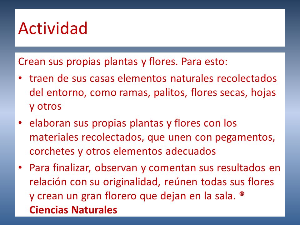 Actividad Crean sus propias plantas y flores. Para esto: