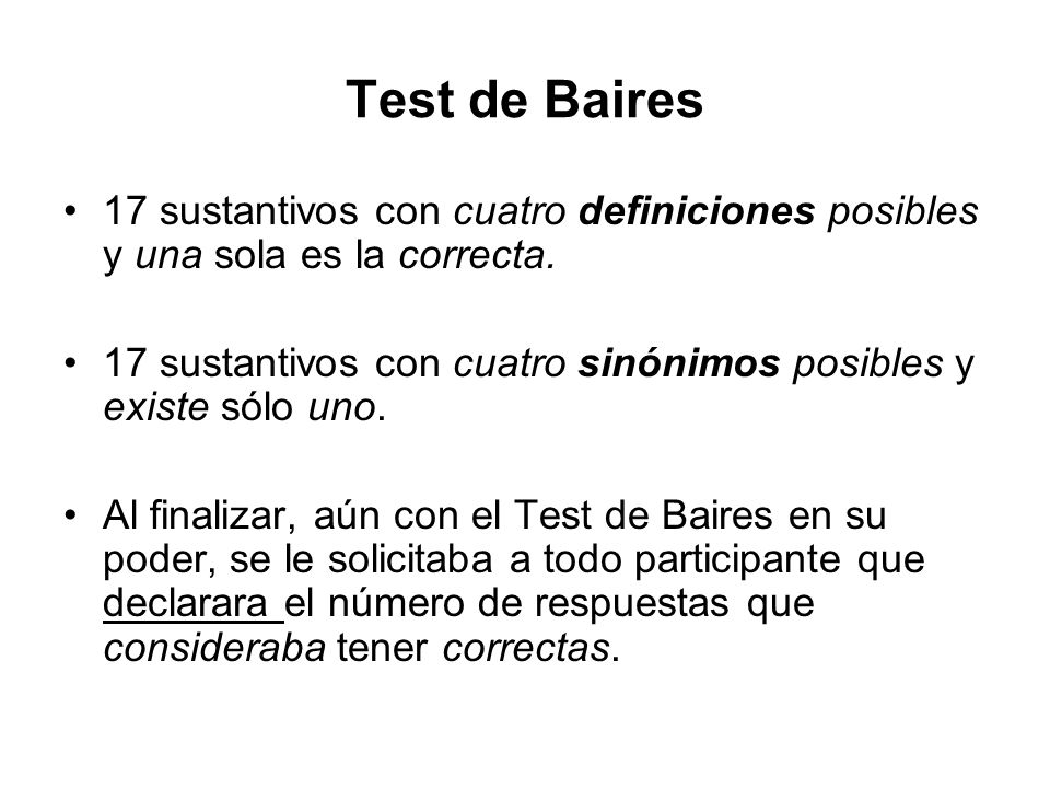 Test de Baires 17 sustantivos con cuatro definiciones posibles y una sola es la correcta.