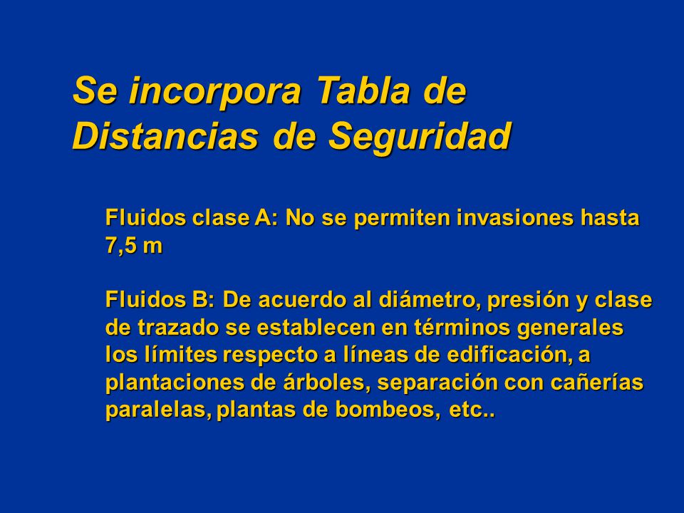 Se incorpora Tabla de Distancias de Seguridad
