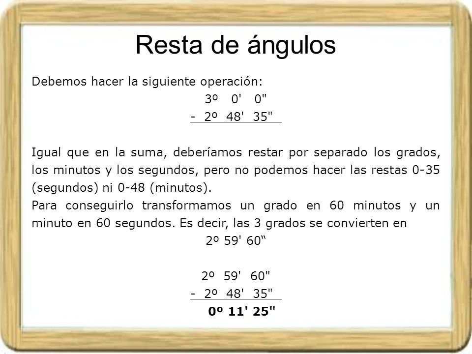 Resta de ángulos Debemos hacer la siguiente operación: 3º 0 0