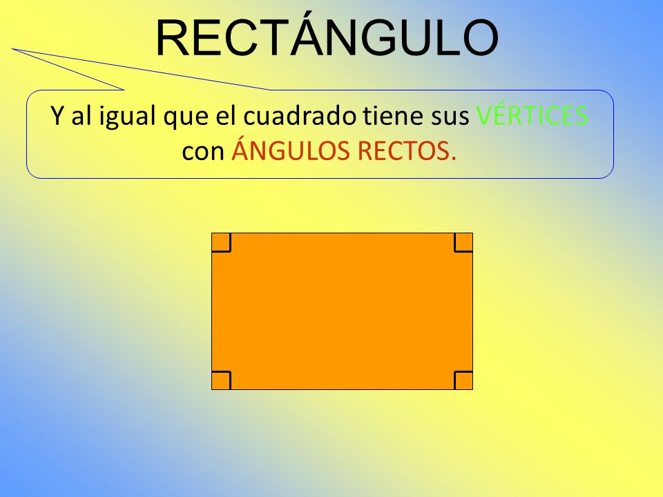 Y al igual que el cuadrado tiene sus VÉRTICES con ÁNGULOS RECTOS.