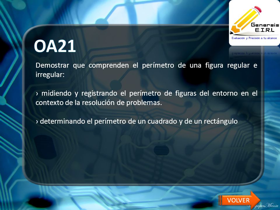 OA21 Demostrar que comprenden el perímetro de una figura regular e irregular: