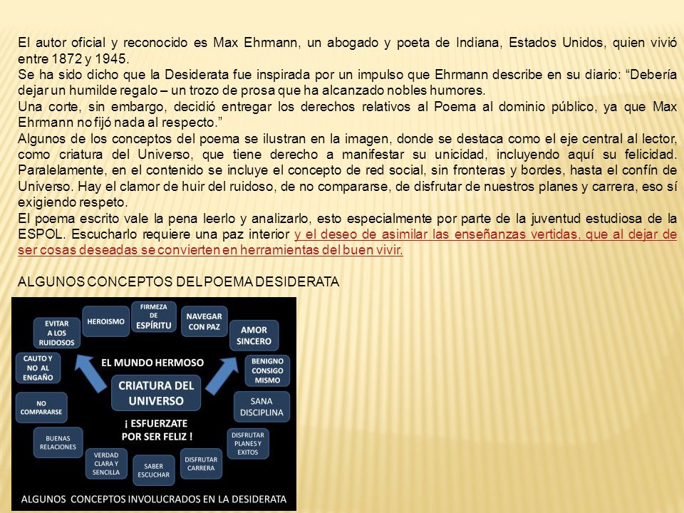 El autor oficial y reconocido es Max Ehrmann, un abogado y poeta de Indiana, Estados Unidos, quien vivió entre 1872 y 1945.
