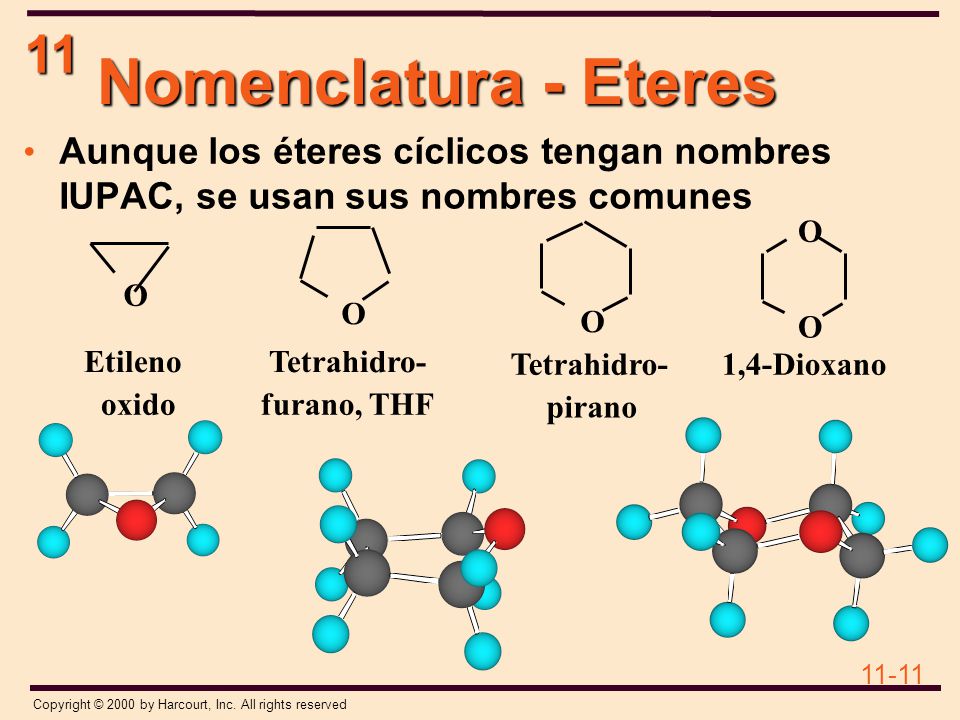 Nomenclatura - Eteres Aunque los éteres cíclicos tengan nombres IUPAC, se usan sus nombres comunes.