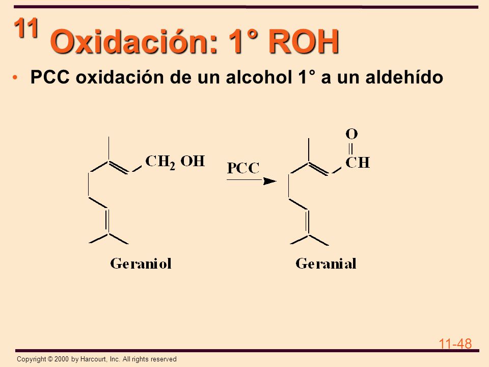Oxidación: 1° ROH PCC oxidación de un alcohol 1° a un aldehído