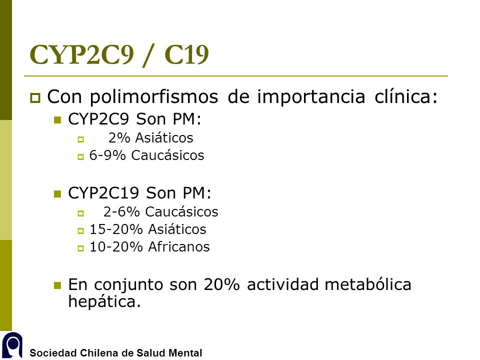 CYP2C9 / C19 Con polimorfismos de importancia clínica: CYP2C9 Son PM: