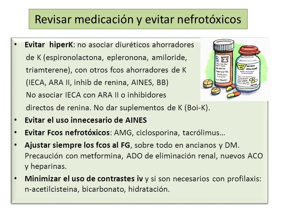 Revisar medicación y evitar nefrotóxicos