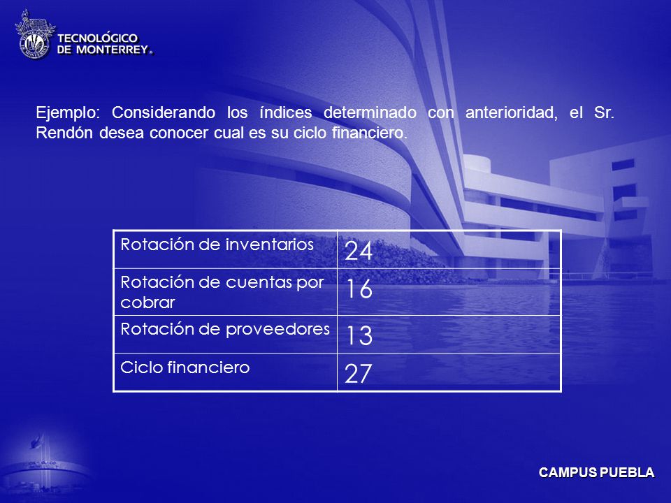 Ejemplo: Considerando los índices determinado con anterioridad, el Sr