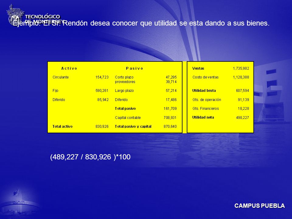 Ejemplo: El Sr. Rendón desea conocer que utilidad se esta dando a sus bienes.