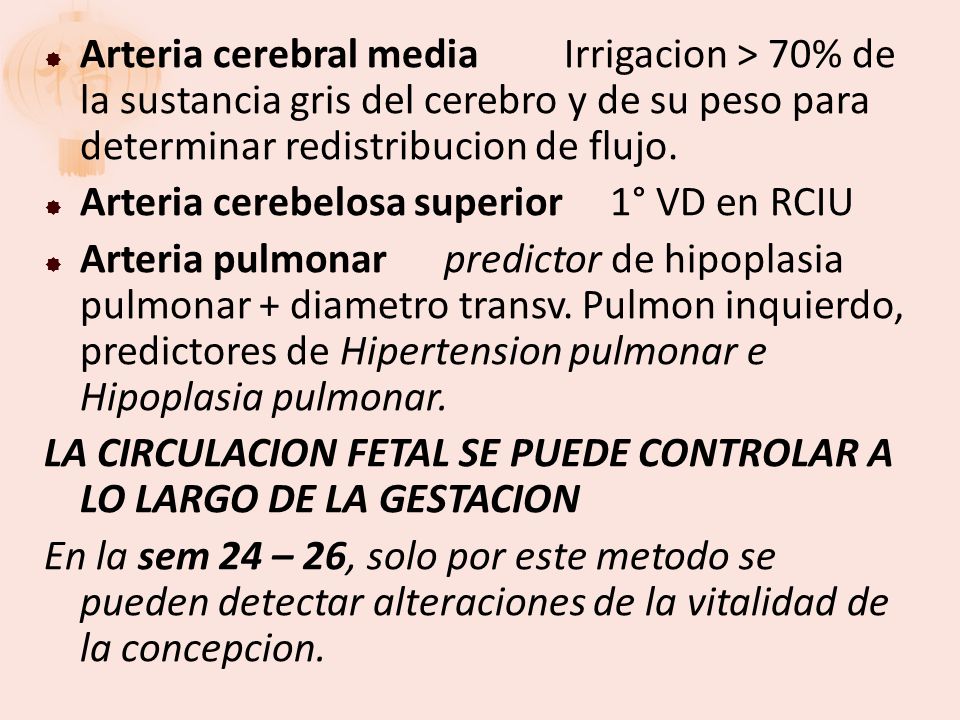 Arteria cerebral media Irrigacion > 70% de la sustancia gris del cerebro y de su peso para determinar redistribucion de flujo.