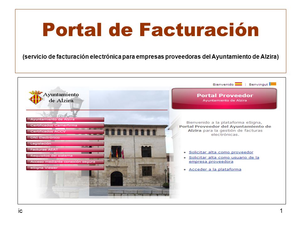 Portal de Facturación (servicio de facturación electrónica para empresas proveedoras del Ayuntamiento de Alzira)