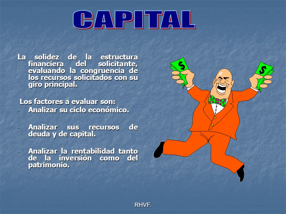 CAPITAL La solidez de la estructura financiera del solicitante, evaluando la congruencia de los recursos solicitados con su giro principal.