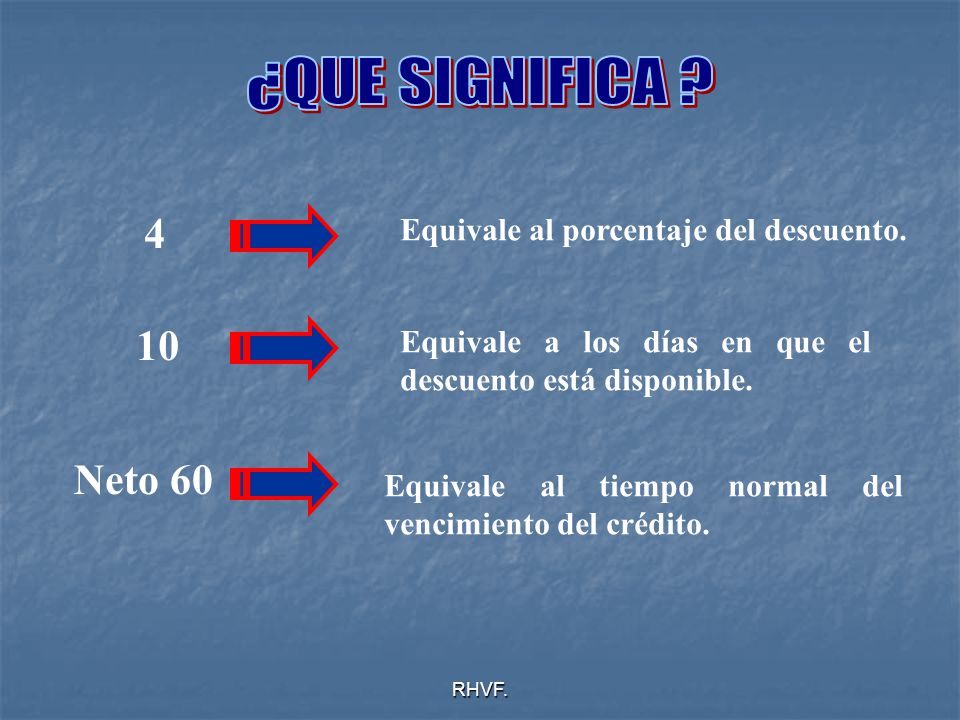 ¿QUE SIGNIFICA 4 10 Neto 60 Equivale al porcentaje del descuento.