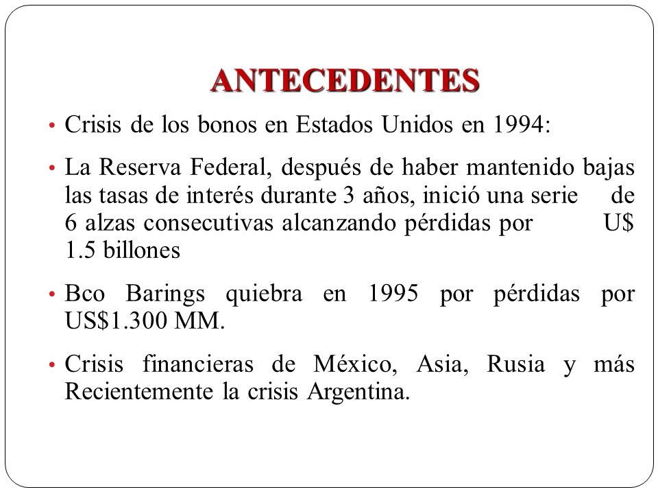 ANTECEDENTES Crisis de los bonos en Estados Unidos en 1994:
