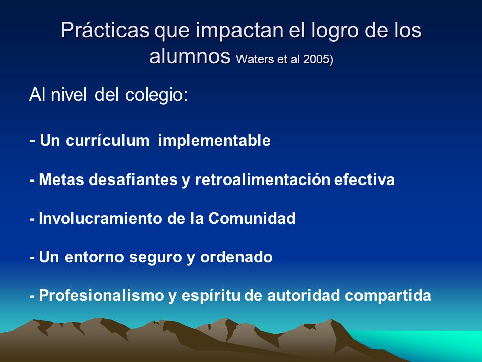 Prácticas que impactan el logro de los alumnos Waters et al 2005)