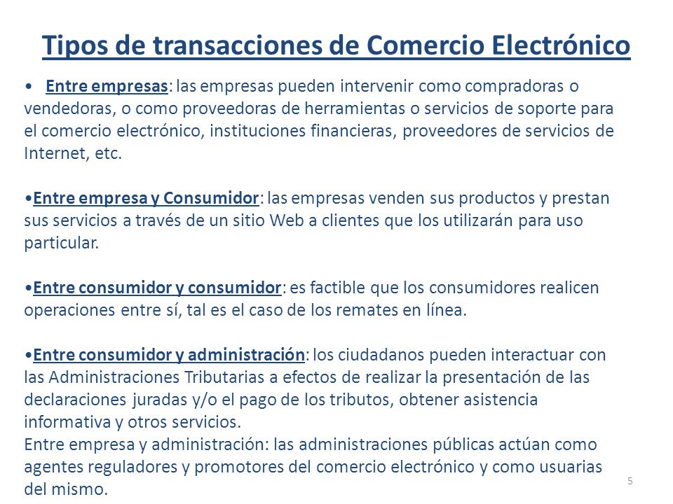 Tipos de transacciones de Comercio Electrónico