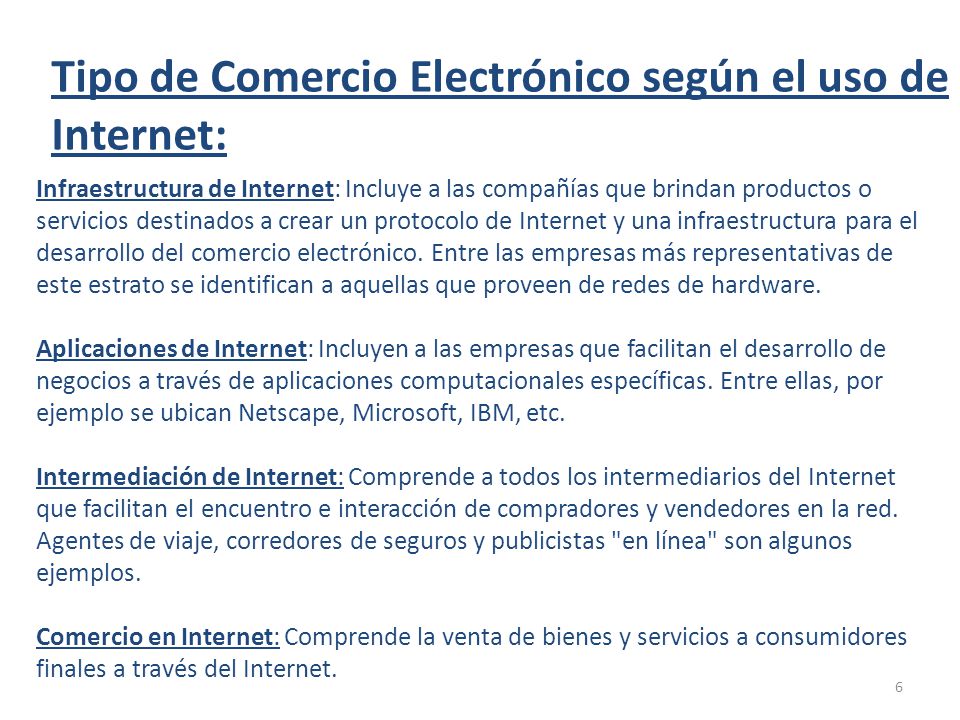 Tipo de Comercio Electrónico según el uso de Internet: