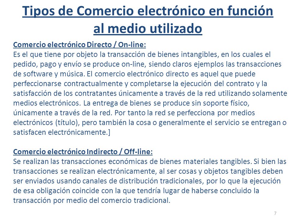 Tipos de Comercio electrónico en función al medio utilizado
