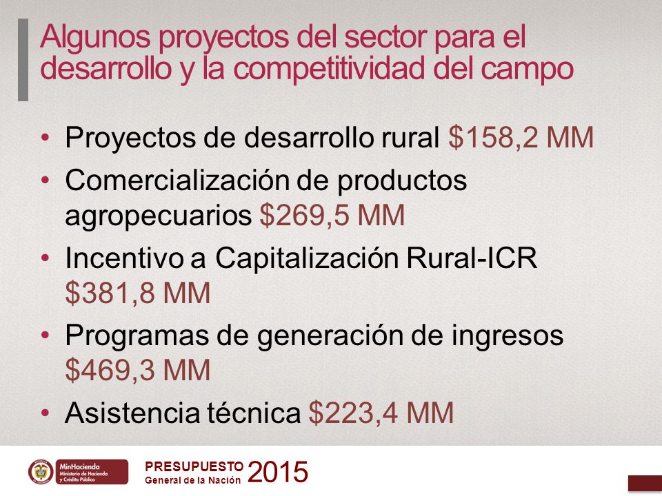 Algunos proyectos del sector para el desarrollo y la competitividad del campo
