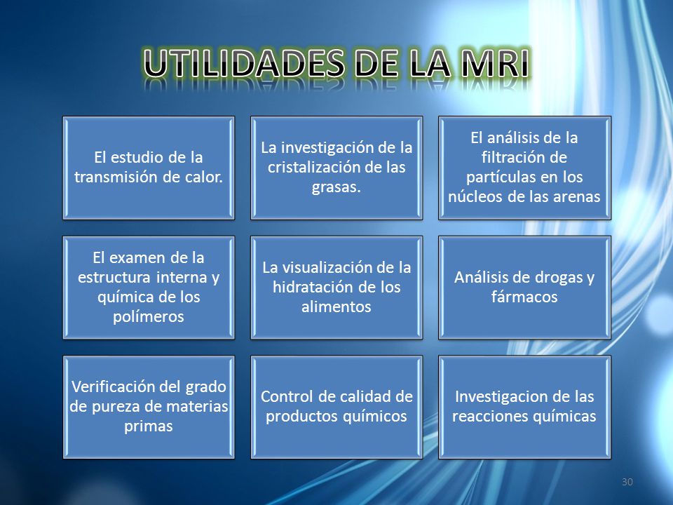 UTILIDADES DE LA MRI El estudio de la transmisión de calor.