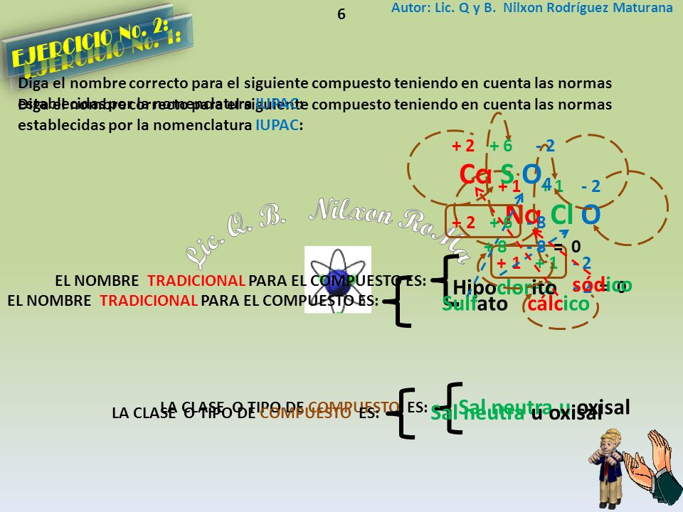 Lic. Q. B. Nilxon RoMa Ca S O4 Na Cl O EJERCICIO No. 2: