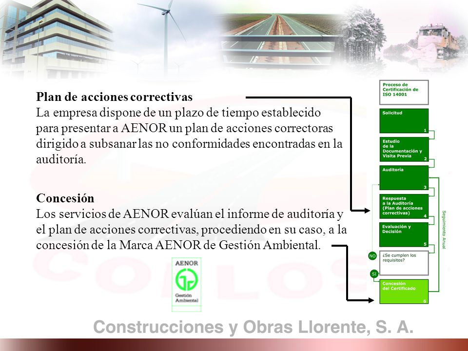 Plan de acciones correctivas La empresa dispone de un plazo de tiempo establecido para presentar a AENOR un plan de acciones correctoras dirigido a subsanar las no conformidades encontradas en la auditoría.