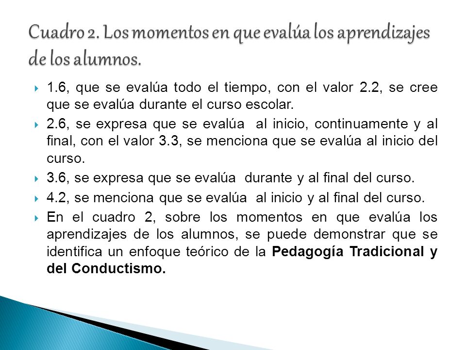 Cuadro 2. Los momentos en que evalúa los aprendizajes de los alumnos.