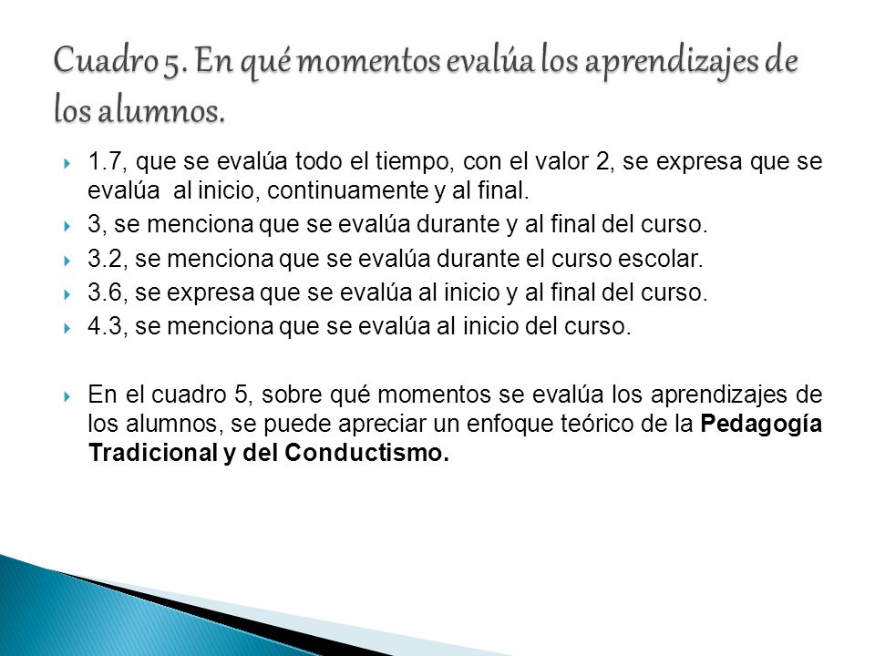 Cuadro 5. En qué momentos evalúa los aprendizajes de los alumnos.