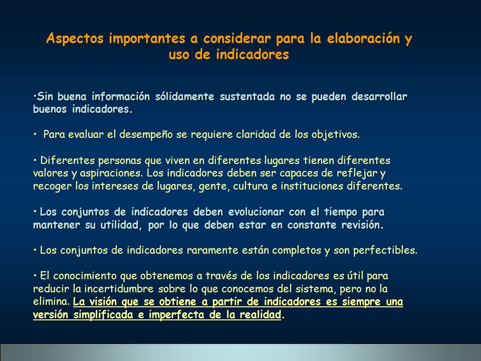 Aspectos importantes a considerar para la elaboración y uso de indicadores