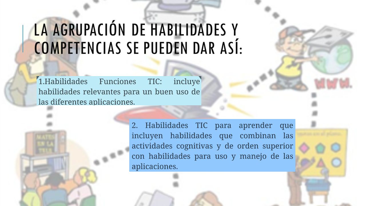 La agrupación de habilidades y competencias se pueden dar así: