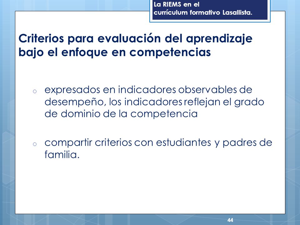 Criterios para evaluación del aprendizaje bajo el enfoque en competencias