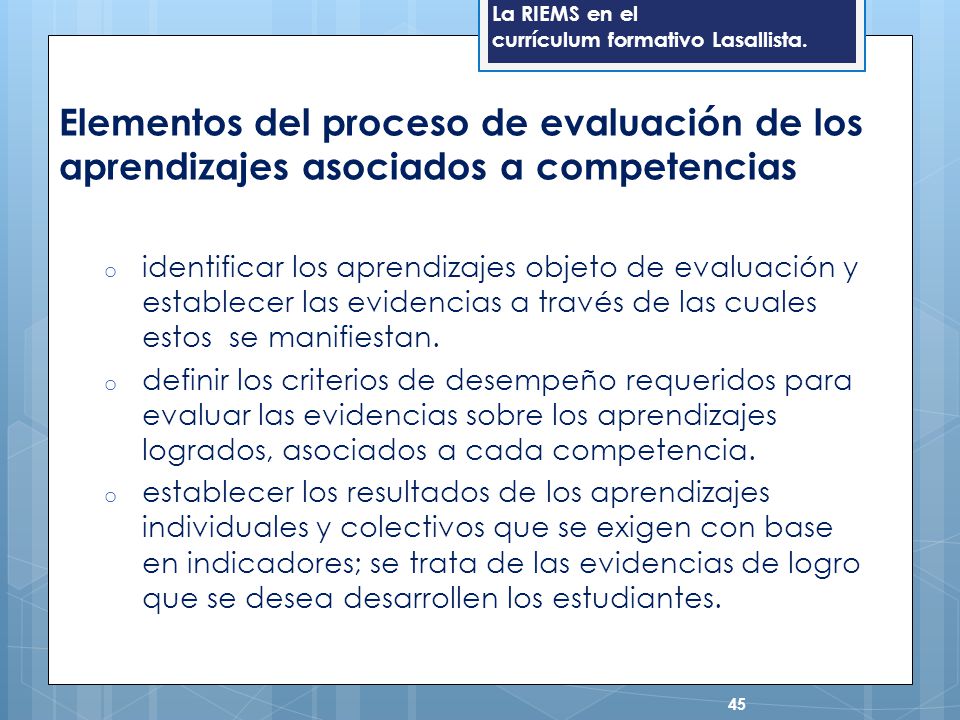 Elementos del proceso de evaluación de los aprendizajes asociados a competencias