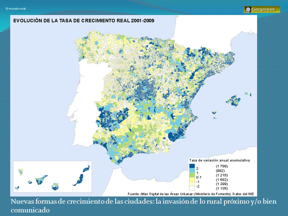 El mundo rural Nuevas formas de crecimiento de las ciudades: la invasión de lo rural próximo y/o bien comunicado.