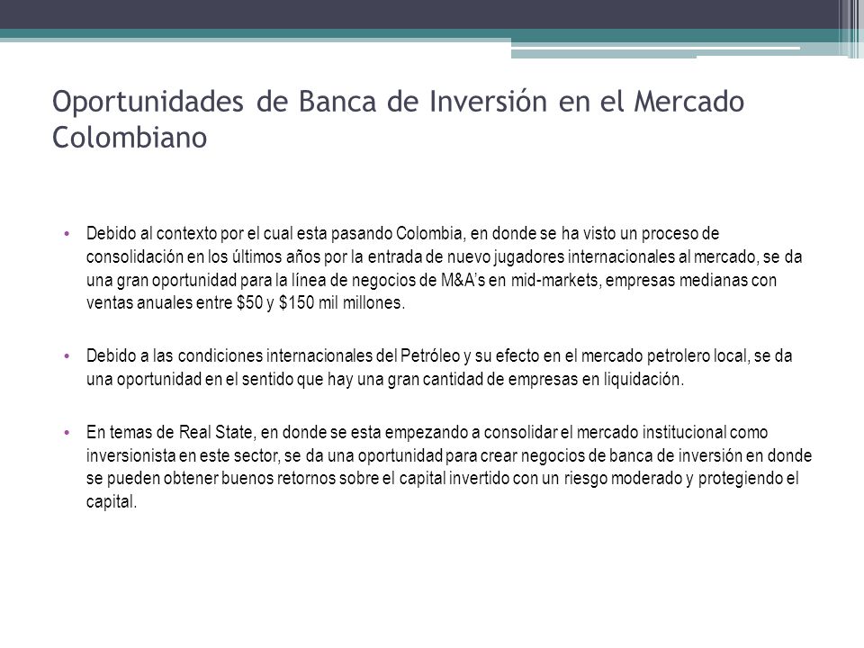 Oportunidades de Banca de Inversión en el Mercado Colombiano