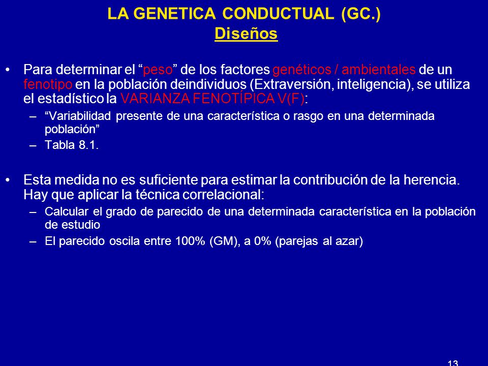 LA GENETICA CONDUCTUAL (GC.) Diseños