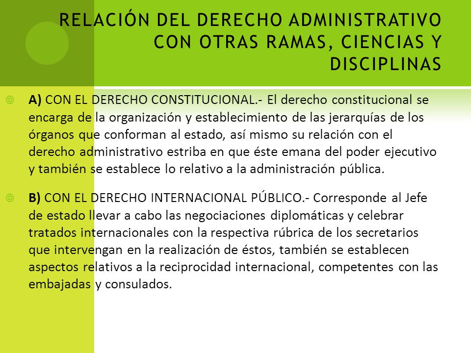 RELACIÓN DEL DERECHO ADMINISTRATIVO CON OTRAS RAMAS, CIENCIAS Y DISCIPLINAS
