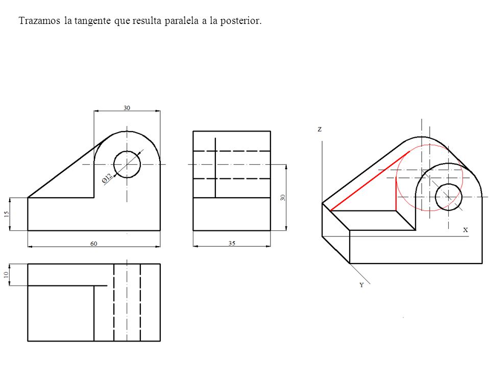 Trazamos la tangente que resulta paralela a la posterior.