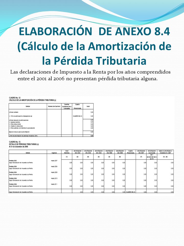 ELABORACIÓN DE ANEXO 8.4 (Cálculo de la Amortización de la Pérdida Tributaria