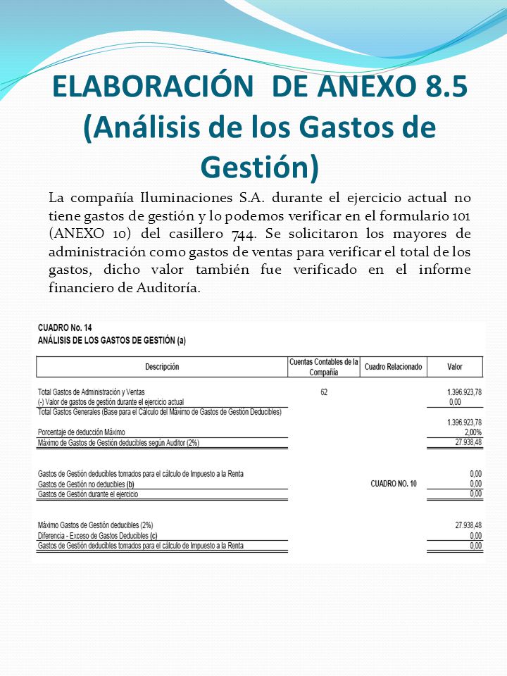 ELABORACIÓN DE ANEXO 8.5 (Análisis de los Gastos de Gestión)