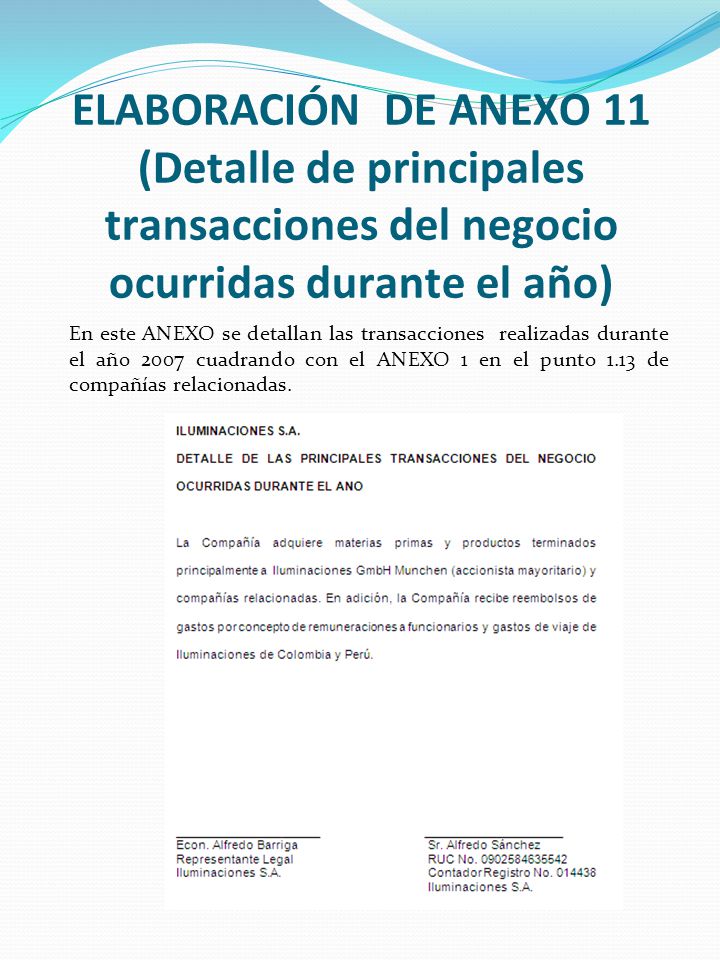 ELABORACIÓN DE ANEXO 11 (Detalle de principales transacciones del negocio ocurridas durante el año)