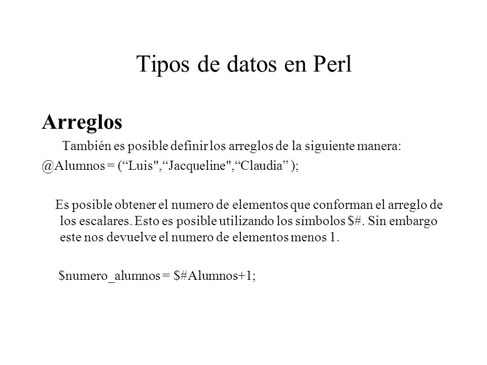 Tipos de datos en Perl Arreglos