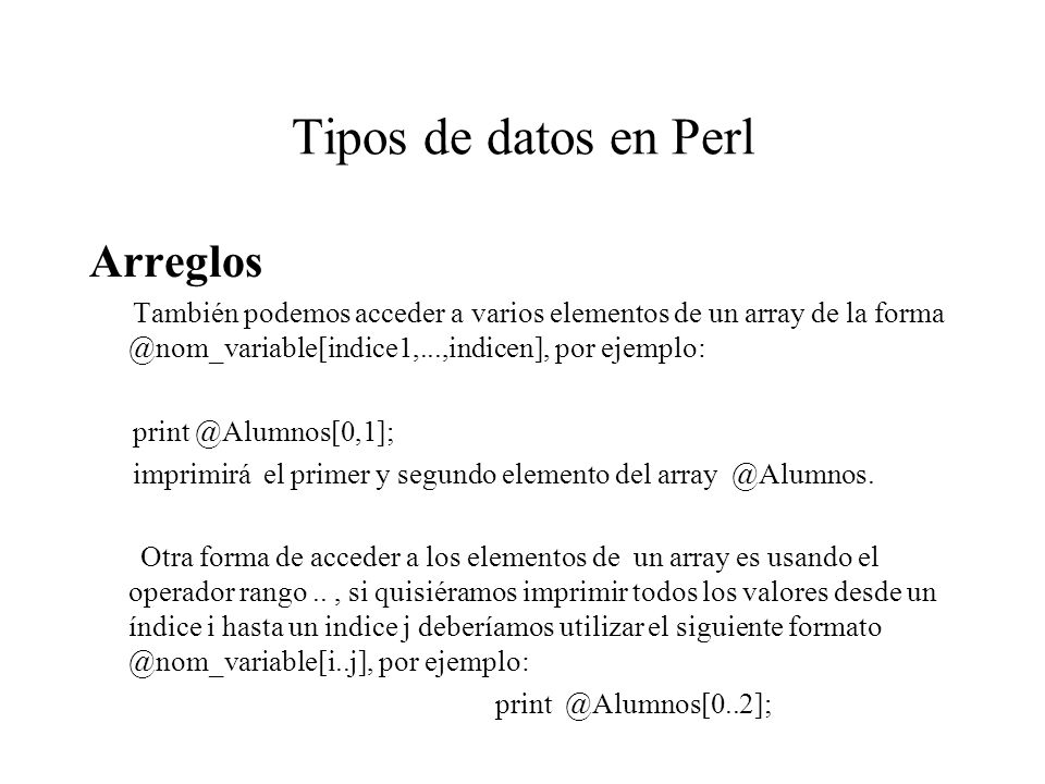 Tipos de datos en Perl Arreglos