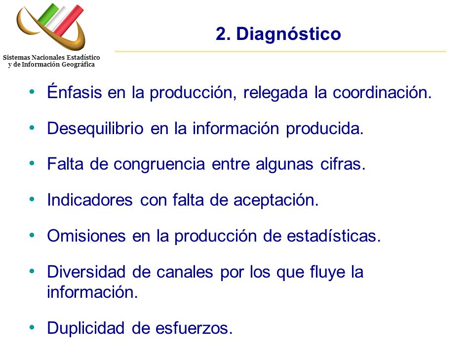 2. Diagnóstico Énfasis en la producción, relegada la coordinación.