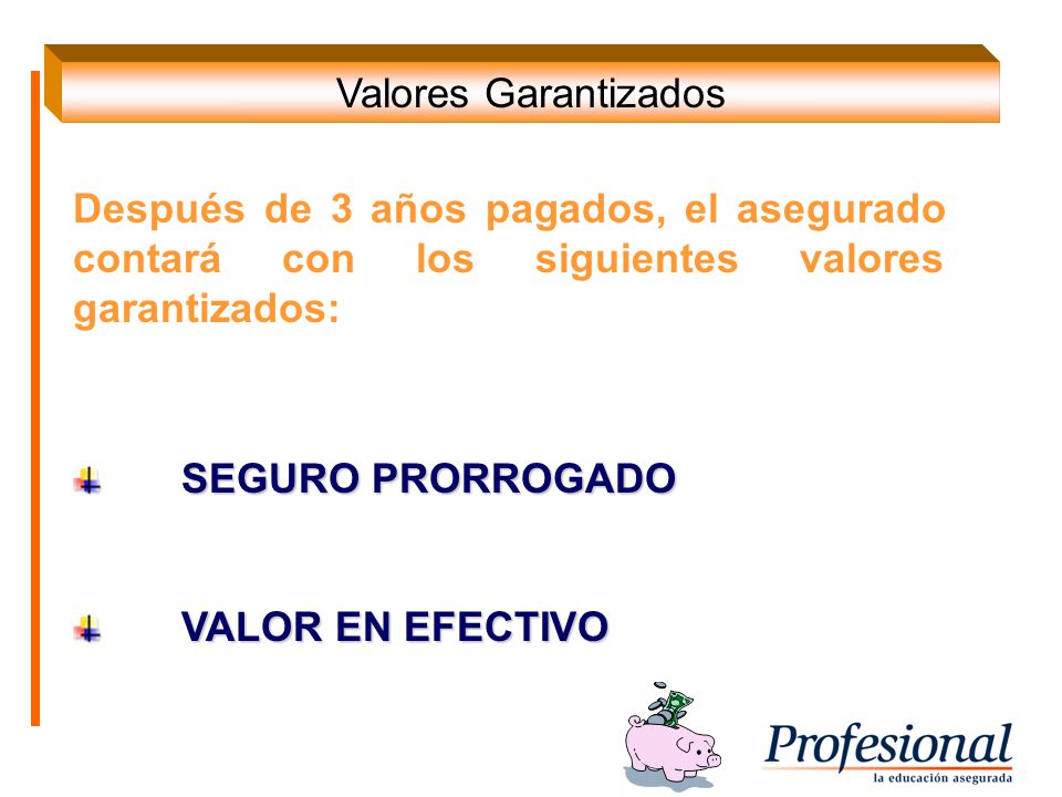 Valores Garantizados Después de 3 años pagados, el asegurado contará con los siguientes valores garantizados: