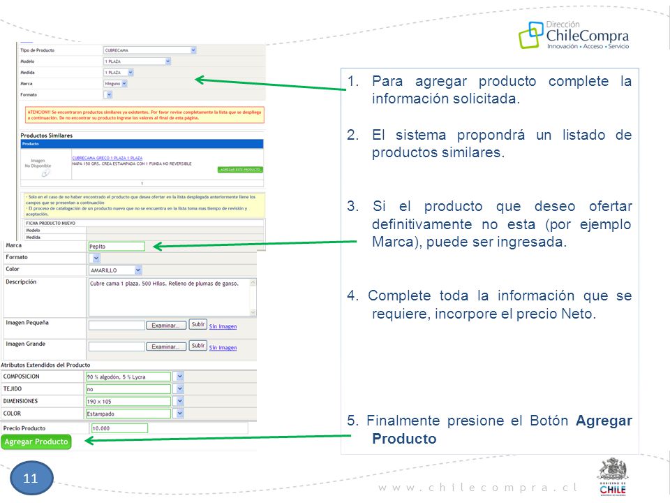 Para agregar producto complete la información solicitada.