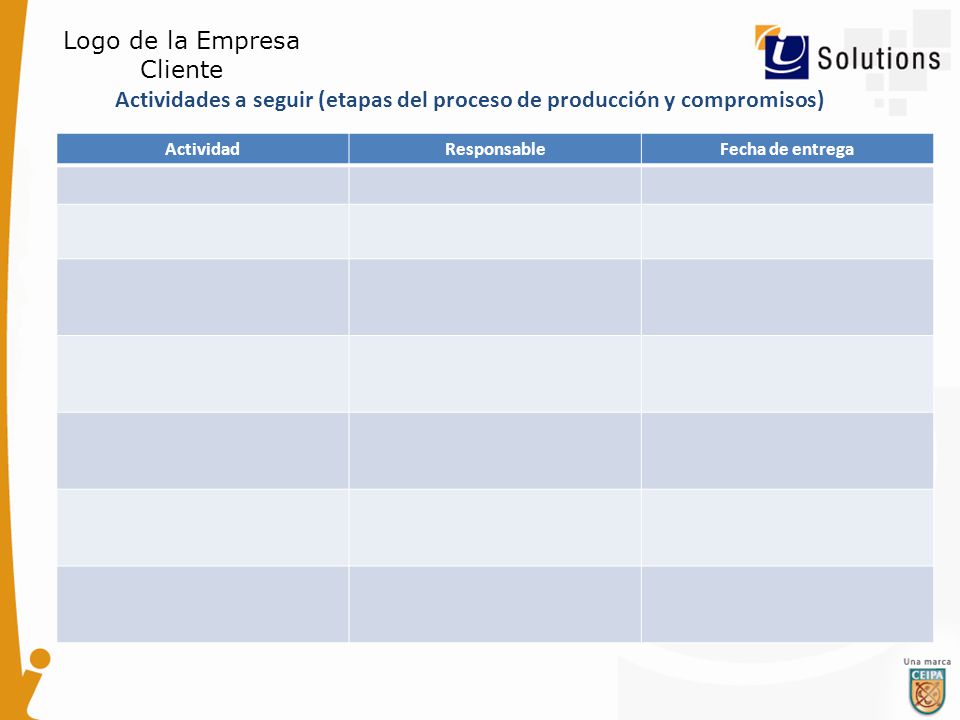 Actividades a seguir (etapas del proceso de producción y compromisos)