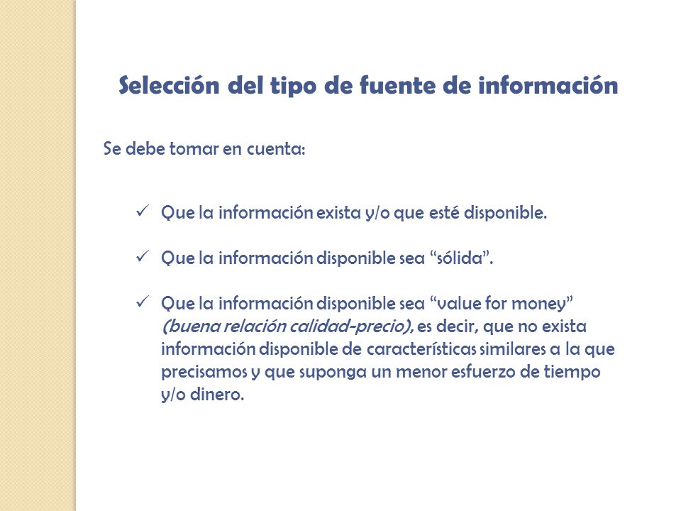 Selección del tipo de fuente de información