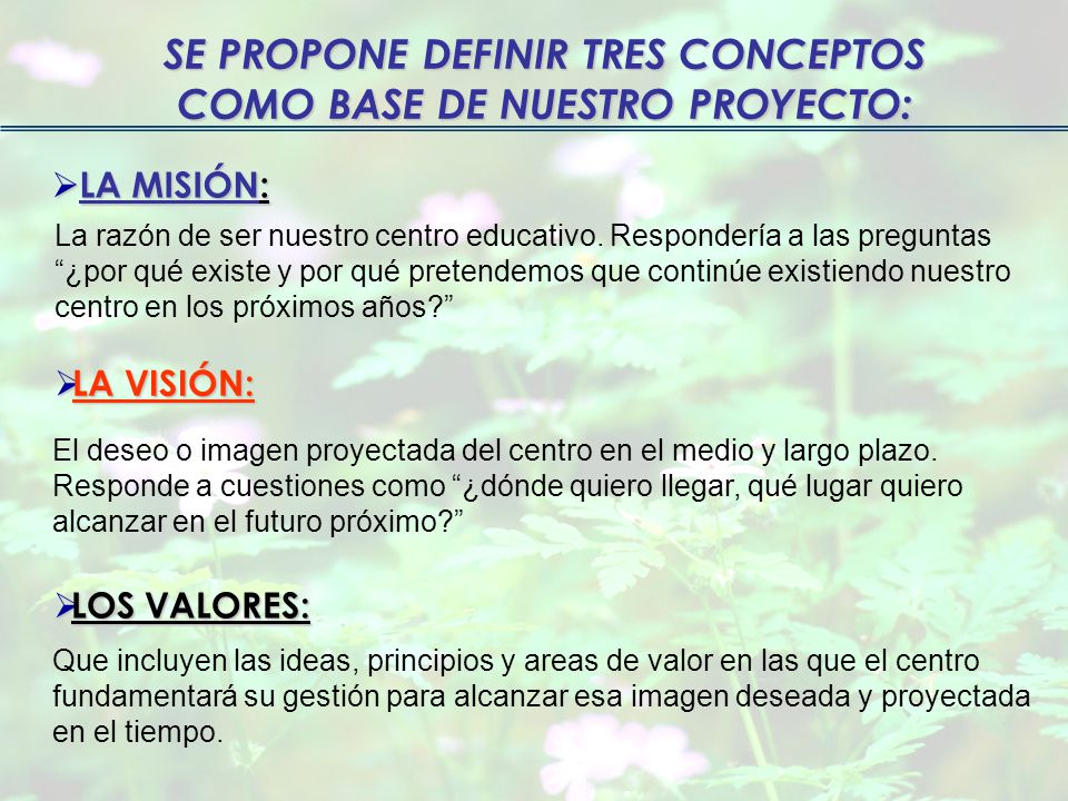 SE PROPONE DEFINIR TRES CONCEPTOS COMO BASE DE NUESTRO PROYECTO: